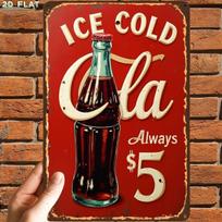 D Flat D FlatpcRetro VintageVintage Ice Cold Cola Sign Art PrintMetal Tin Sign PreDrilled Holes Suitable for Indoor Ga 20x30cm（7.8x11.8inch）
