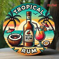 HD Tin Sign Tropical Rum Beach Round Vintage Metal Wall Art Retro Bar Decor 20x20cm(8x8inch)