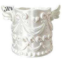 Angel Wing Relief Decor 3D Printed Pen Holder, Large Capacity Dual-Purpose Makeup Brush Feminine Desk Accessory Pearlescent Desktop Storage Organizer balta