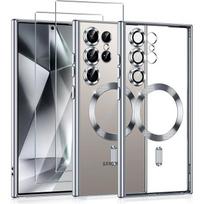 Dėklas Samsung Galaxy S25 Ultra - su magnetiniu žiedu - Sidabrinis + 2 grūdinti stiklai - BOOLING® skaidri/sidabras