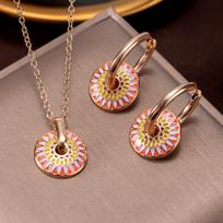 Drip oil color matching pattern design trendy exquisite jewelry set
