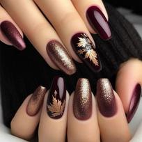 Autumn Winter Press On Nail 24PCS Amber Gold Maple Leaf Art safe ABS Comfortable Easy Adhesive Manicure 1