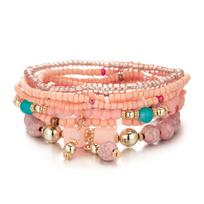 Bohemia Multilayer Elastic Beaded Bracelets Women Beads Combination Bracelet Charm Jewelry Gifts rožinė
