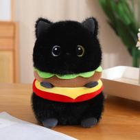 Silly Hamburger Cat Plush: Siamese & Calico Cloth Doll Pillow for Girls 23 cm juoda