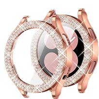 Blizgus deimantinis dėklas, skirtas Samsung Galaxy Watch 7 6 5 4, PC apsauginis dėklas 40mm 44mm Ekrano apsauga, buferis, Skaidrus dangtelis For Galaxy Watch4 40 rožinio aukso spalvos