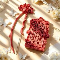 Embossed Rose Fuse Beads Tools Set Vintage Bead Tweezers Pen Kit  DIY Handmade raudona