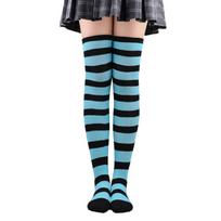 Women Striped Print Over Knee Thigh High Long Socks for Christmas Holiday Party