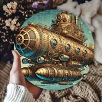 Vintage Steampunk Submarine Round Metal Tin Sign Retro Industrial Nautical Wall Art Decor for Man Cave and Home 20x30cm（7.8x11.8inch）