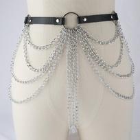Pu Body Chain With Multiple Layer Metal Links Tassels For Evening Wear And Performance Black