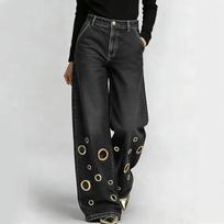 Women's High Waist Loose Fit Baggy Jeans with Cutout - Trendy Streetwear Pants for Women Daily Wear XL juoda