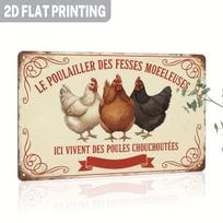 Novelty Ici Vivent Des Poules Chouchoutees Sign Heavy Duty Iron Tinplate Decor for French Farm Home Coop 20x30cm（7.8x11.8inch）