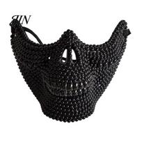 Creative Party Costume Prop Halloween Skull Half Face Mask, Rhinestone Punk Knight Masquerade Comfortable Mask with Adjustable Straps, Lightweight juoda