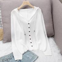 Women's Korean Style Ice Silk Knitted Hooded Cardigan Loose Fit Long Sleeve Sun Protection Top One size fits all