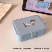 Insulated Leather Jewelry Box With Multiple Compartments For Gift Giving And Travel mėlyna