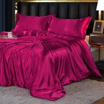 Ice Silk Four-piece Double-sided Silk 1.5 M 1.8 M Bed Pillow Linen Is Set In A Sleeve Bed Supplies Simple Solid Color Queen
