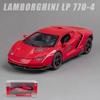 1/32 „Scale Lambor LP770-4 Diecast“ automobilio modelio žaislas, ištraukiama žaislinė transporto priemonė su garsu ir šviesa, skirta vaikams, mažiems berniukams, mergaitėms, dovanų kolekcija 1/32-15.5x7x3.7cm raudona