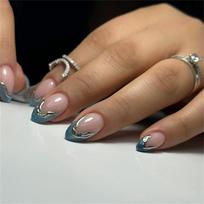 French Tip Press On Nail 3D Blue Ice Mist Design Removable Artificial Nail For Women Party Office Daily Wear 1
