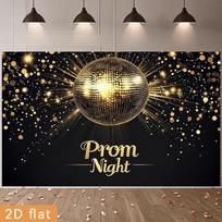 2D Prom Night Photography Backdrop, Black Background with Golden Disco Ball and Sparkles 47.2x31.5inch/120*80cm