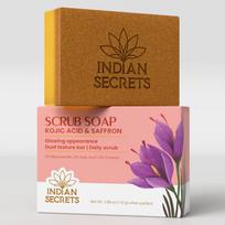 INDIAN SECRETS Kojinės rūgšties ir šafrano šveičiamasis muilas nuo įdegio | Odą šviesinantis ir įdegį šalinantis muilas maudynėms vyrams ir moterims | Kojinės muilas - Tamsios dėmės, pigmentacija