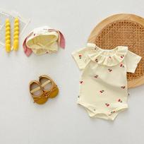 Summer Baby Girl Hooded Onesie with Collar, Short Sleeve Cute Bodysuit 90 cm