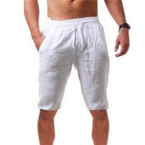 Nauji vyriški medvilniniai lininiai šortai kelnės vyriškos vasarinės kvėpuojančios vientisos spalvos lininės kelnės Fitness Streetwear S-3XL M balta