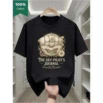 Men's Vintage Steampunk Airship Graphic Tee, Soft Cotton Short Sleeve Crew Neck T-Shirt with Retro Navigation Print for Casual Daily Wear S juoda