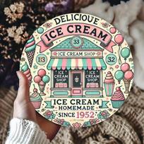 pc Ice Cream Shop Vintage Metal Tin Sign x inches Round Iron Wall Art Durable IndoorOutdoor Decorative Plaque with Eas 20x20cm(8x8inch)
