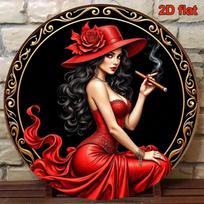 Vintage Retro Metal Woman With Cigar Aluminum Wall Art x Inch Waterproof Durable For Bar Man Cave Cafe Home Decor 20x20cm(8x8inch)