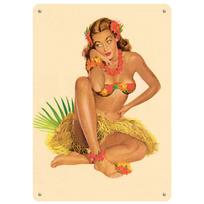 HD Metalinis skardinis ženklas Vintažinė Havajų Hula mergina Sienos menas Retro tropinis Pin-Up dekoras Tiki barui Paplūdimio namams 20x30cm（7.8x11.8inch）