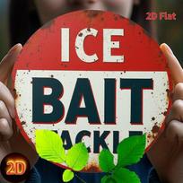 D Flat D Flat Retro Ice Bait Fishing Gear Metal Sign Rustic Red Vintage Wall Art with Distressed Letters Durable D Fla 20x20cm(8x8inch)