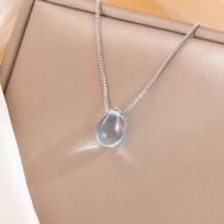 925 Silver Water Drop Blue Crystal Pendant Necklace Elegant and Minimalist sidabras