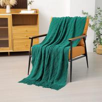 Nordic Argyle Geometric Knit Throw Blanket & Bed Runner 120x180 CM with Fringes, 520g tamsiai žalia spalva