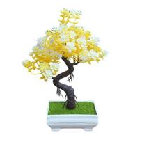 Dirbtinis bonsai medis patalpoms, maži netikri augalai su dervos vazonu namams, biurui, stalui, lentynai, vonios kambariui, miegamajam, svetainei dekoruoti geltona
