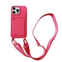 Slot Card Holder Silicone Crossbody Strap Phone Case For iPhone 17 Pro Max 16 14 Plus 12 13 15 XS XR X Air Wallet Protect Cover For iPhone17&Case & Strap pink