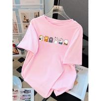 Summer T-Shirts  Womens Different Color Cat Paw Combinations Prints Short Sleeve Tees Soft Loose O-Neck Tops Basic Clothes M
