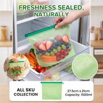 Large Reusable Food Grade Silicone Storage Bags with Slide Zipper for Vegetable and Refrigerator Organization One Size žalia