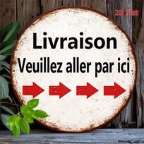 Livraison Veuillez Aller Par Ici  Tin Sign  Vintage Durable Metal Plaque Wall Decor Home Office Bar Man Cave Wall Art 20x20cm(8x8inch)