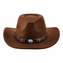 (One Size, Coffee) Western Cowboy Hat for Women Men Bohemian Cowgirl Hat with Beads Trim Outdoor Sun Hat One Size vyno raudonos spalvos