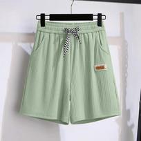 Ice silk shorts, women's summer thin slim, loose high-waisted straight mid pants, casual wide-leg pants, cropped pants M