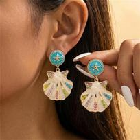 Handmade Bohemia Enamel Round Starfish Shell Dangle Earrings for Women Sweet Colorful Rhinestone Earring Summer Beach Jewelry