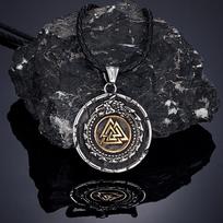 Viking Ouroboros Dragon Stainless Steel Norse Runes Triangle Pendant Vintage Men's Necklace 60CM