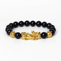 Feng Shui Black Obsidian Wealth Bracelets Men Color Changed Pi Xiu Bracelets Women 10mm Dragon Mantra Bead Bangle Lucky Jewelry 17cm-6.7inch