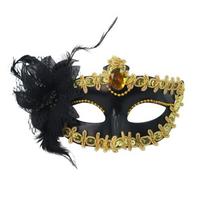 Side Flower Trim Masquerade Eye Mask Half Face Cut Feather Face Veil  Carnival Ball