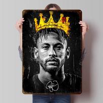 Neymar Jr King Portrait (Vector Art) Metal Poster Customized Wall Art Retro Vintage Tinplate Signs for Man Cave Bathroom Decor 20x30cm（7.8x11.8inch）