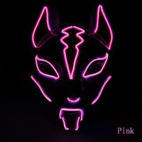 Unisex Japanese Fox Mask With Glowing Led Light For Spooky Halloween Parties Pink