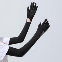 Thin Long Ice Silk Sleeves Solid Color Cycling Gloves Breathable Sunscreen Arm Covers  Outdoor Style2-Black