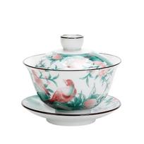Jingdezhen Gaiwan Multicolor Branch Vase Bird Ceramic Cutter Cup with Lid Bottom Tea Set Tea Set Bowl Drinks Decorware Craft Gift Cadet Teaset | Tea T