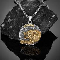Norse Mythology Odin's Wolf Fenrir Viking Rune Necklace for Men Stainless Steel Vegvisir Talisman Pendant 60CM