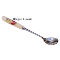 Ice Cream Ceramics Rose Flowers TeaSpoon Dessert Scoop Coffee Spoon Kitchen & Dining Banquet Flowers