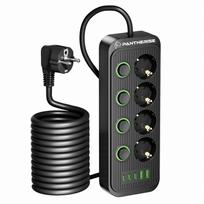 Ilgintuvas Pantherise, 4 lizdai, 2x USB-A, 3x USB-C, atskiri jungikliai, 5 m
